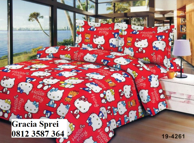 <p>Sprei Disperse Hello Kitty Merah Putih dengan m